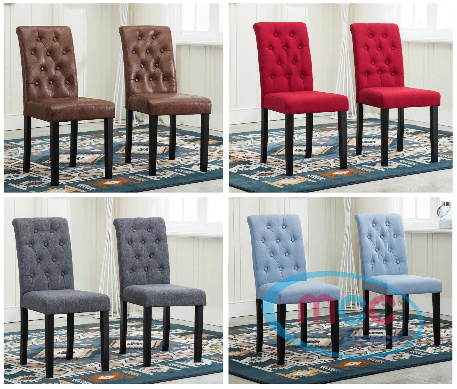 2 x Linded Fabric Dining Chairs, Solid Wooden Legs